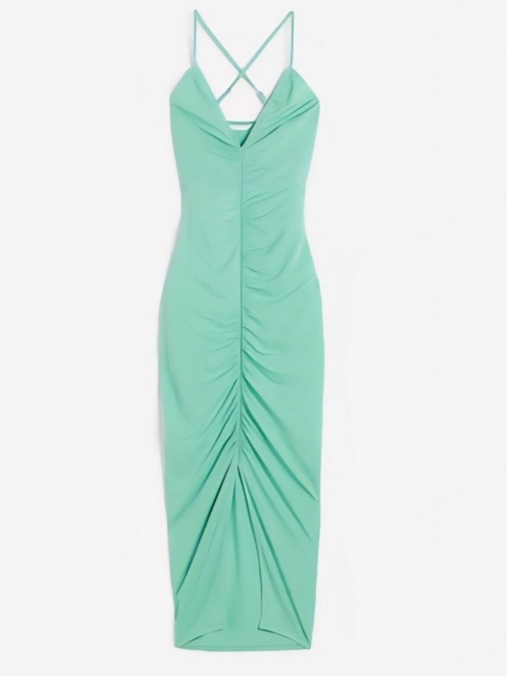 H&M Mint Green Ruched Strappy Midi Dress